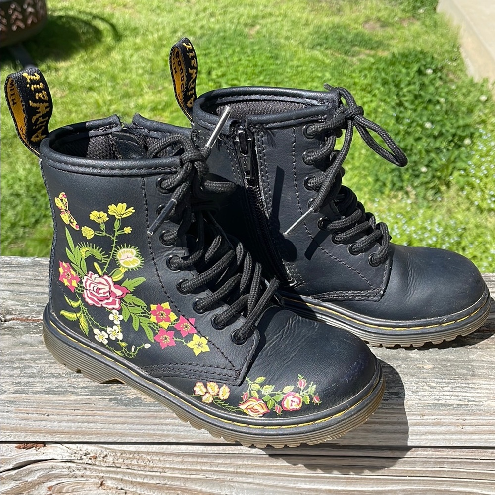 Floral Black Kids Boots